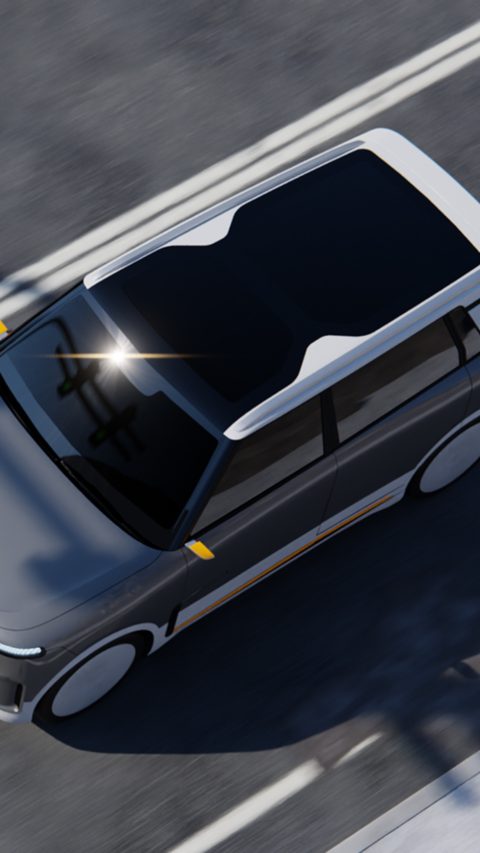 Stage-Visual: Electric car on a road